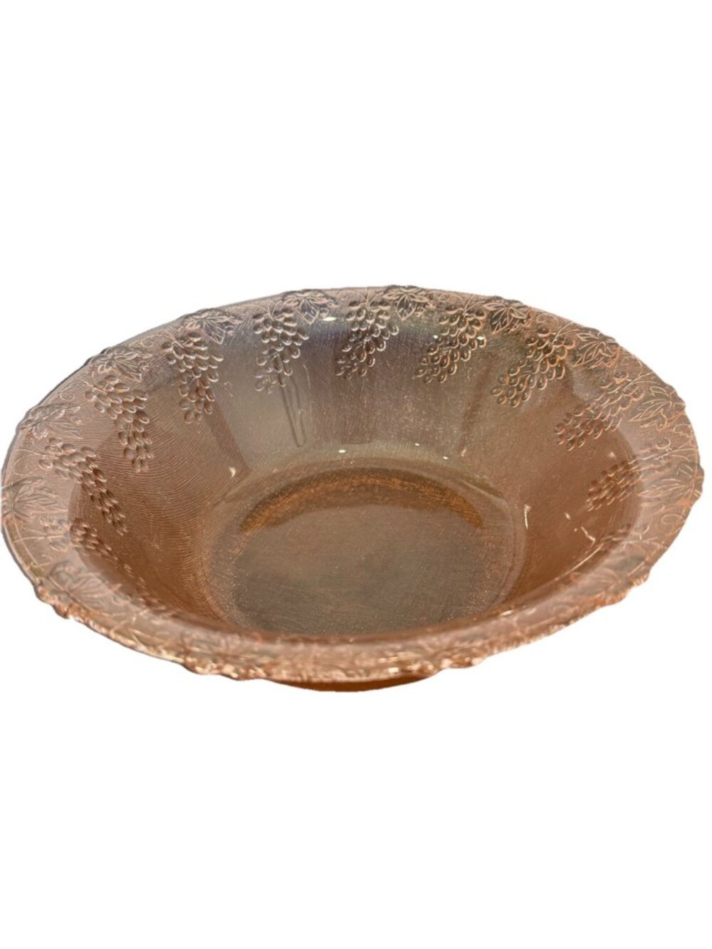 Antique Large Pink Depression Glass Round Fruit Serving Bowl Embossed /Grapes